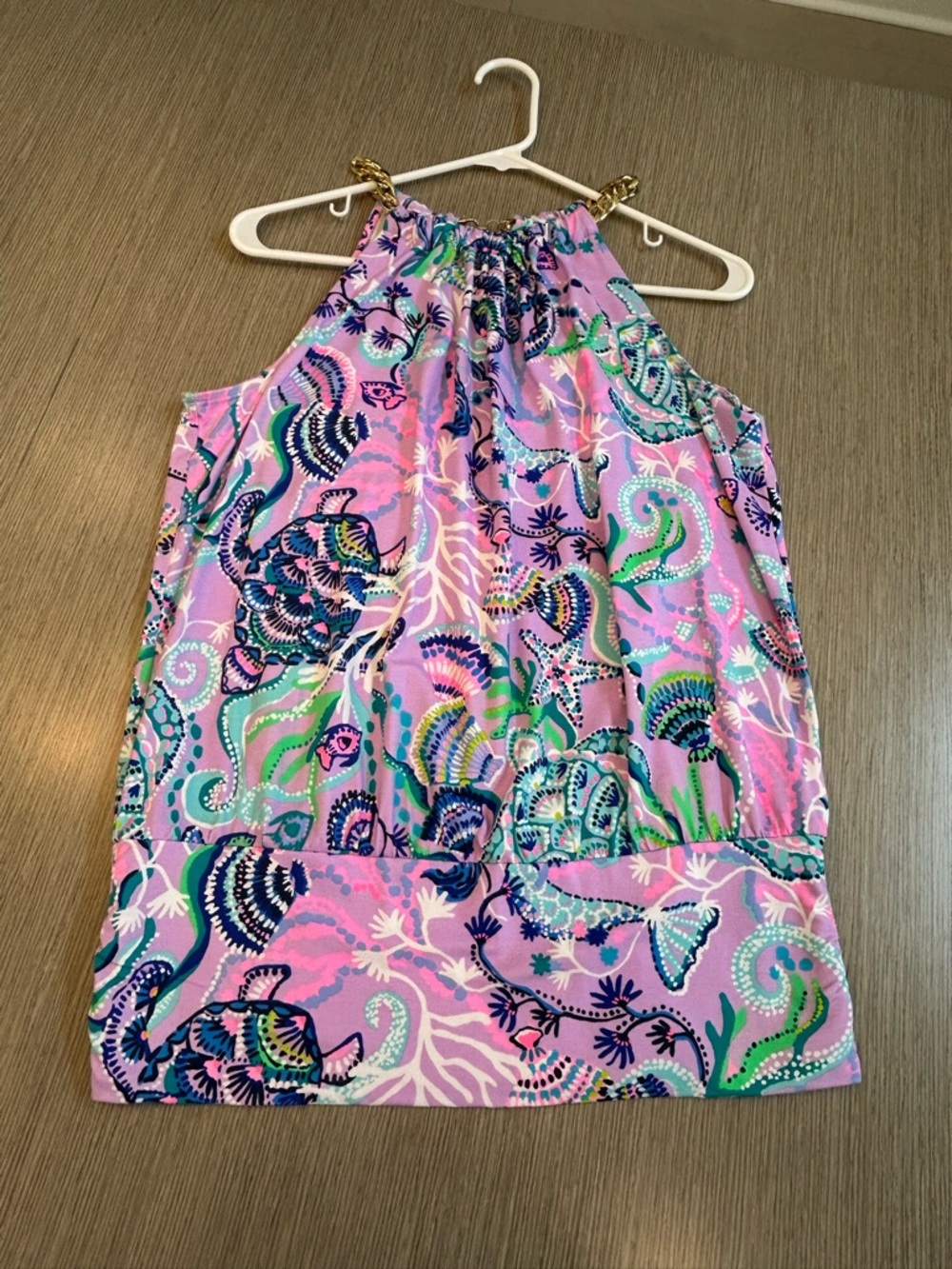 Lilly Pulitzer Pink Multi Halter Tank with Gold Chain Straps